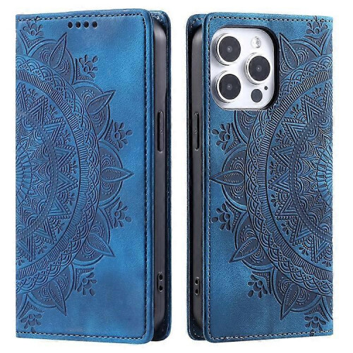 (Blue) Compatible For iPhone 14 Pro Max Case Magnetic Closure Leather Phone Cover