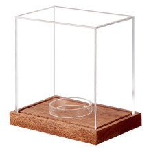 Hockey Puck Display Case, Acrylic Clear Holder with Wood Base, Hockey Display Stand