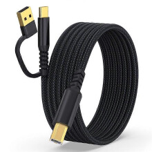 (Black) 3m USB / Type-C to Square USB Type-B 2 in 1 Printer Cable Braided Printing Connection Cord