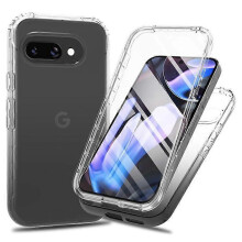 (Black) Compatible For Google Pixel 9a Case PC + TPU Gradient Color Mobile Phone Cover with PET Screen Film