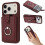 (WineRed) Compatible For iPhone 17 Pro Case with Ring Kickstand Drawing Type Card Slots Leather Back Cover 1