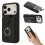 (Black) Compatible For iPhone 17 Pro Case with Ring Kickstand Drawing Type Card Slots Leather Back Cover 1