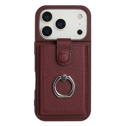 (WineRed) Compatible For iPhone 17 Pro Case with Ring Kickstand Drawing Type Card Slots Leather Back Cover 1