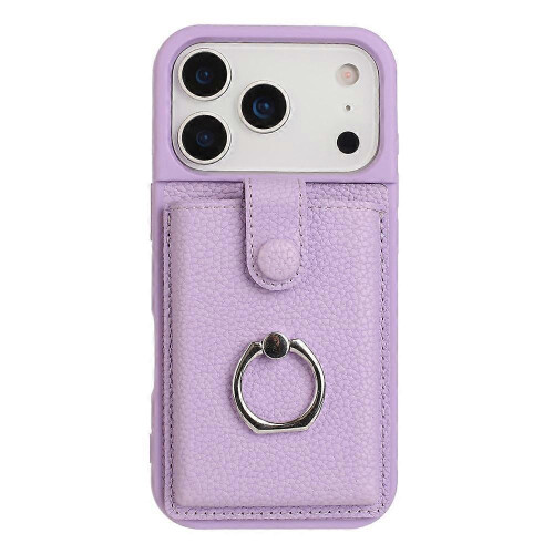 (Purple) Compatible For iPhone 17 Pro Case with Ring Kickstand Drawing Type Card Slots Leather Back Cover 1