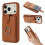 (Brown) Compatible For iPhone 17 Pro Case with Ring Kickstand Drawing Type Card Slots Leather Back Cover 1
