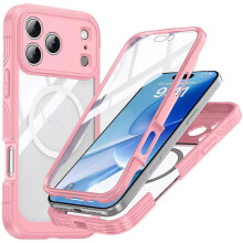 (Pink) Compatible For iPhone 17 Pro Max Case Compatible with MagSafe PC + TPU Phone Cover with Tempered Glass Screen Film