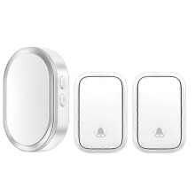 (Silver) CACAZI FA99 Wireless Doorbell Kit Home Door Bell 36 Melodies Alarm 4 Adjustable Volume Levels, 1 Receiver and 2 Transmitter