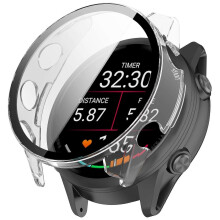 (Transparent) Compatible For Garmin Forerunner 970 Watch Case WANLONFENG PC Frame Cover with Tempered Glass Screen Protector