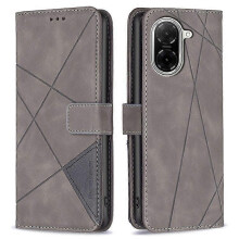 (Grey) BINFEN COLOR Compatible For Xiaomi Redmi A5 4G (171.7mm) Phone Cases Wallet Stand Geometry Imprinted Leather Cover