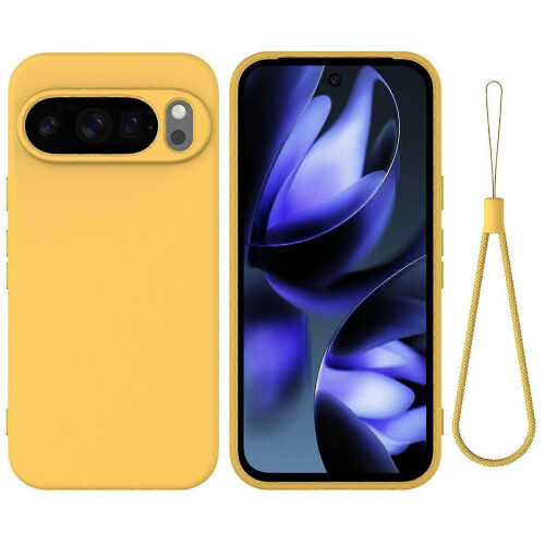 (Yellow) Compatible For Google Pixel 10 Pro XL Case Liquid Silicone Phone Back Cover with Hand Strap