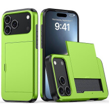 (Green) Compatible For iPhone 17 Pro Case with Card Holder TPU + PC Phone Back Cover