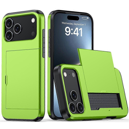 (Green) Compatible For iPhone 17 Pro Case with Card Holder TPU + PC Phone Back Cover