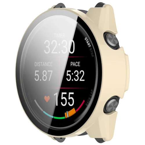 (White) Compatible For Garmin Forerunner 970 Watch Case WANLONFENG PC Frame Cover with Tempered Glass Screen Protector 1
