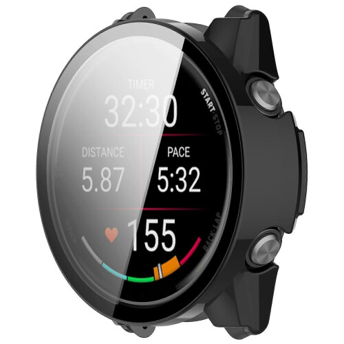 (Black) Compatible For Garmin Forerunner 970 Watch Case WANLONFENG PC Frame Cover with Tempered Glass Screen Protector 1