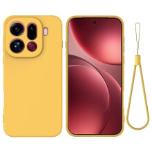 (Yellow) Compatible For Oppo Find X9 Pro 5G Liquid Silicone Case Phone Back Cover with Hand Strap