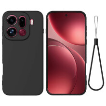 (Black) Compatible For Oppo Find X9 Pro 5G Liquid Silicone Case Phone Back Cover with Hand Strap