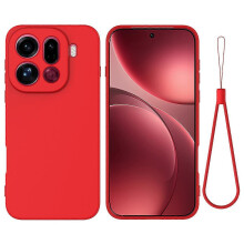 (Red) Compatible For Oppo Find X9 Pro 5G Liquid Silicone Case Phone Back Cover with Hand Strap