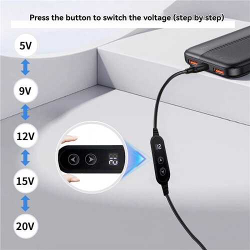 2X USB C to  Power Boost Cable Type C to  PD 65W Fast Charging Adjustable 5V/9V/12V/15V/20V Boost Converter Cable