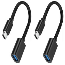 2X USB Type-C to USB 2.0 Adapter Cable OTG Connector Cable for Smartphones and Laptops, Black 16cm