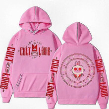 (L, Pink) Anime-Inspired Cult Of The Lamb Hoodie for Men and Women - Perfect for Fans of Animated Games and Unique Style