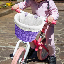 (Purple) Kids Bike Basket Bike Storage Basket with Cloth Lining Bike Hanging Basket,Front