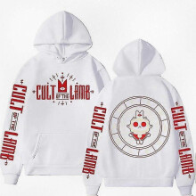 (S, White) Anime-Inspired Cult Of The Lamb Hoodie for Men and Women - Perfect for Fans of Animated Games and Unique Style