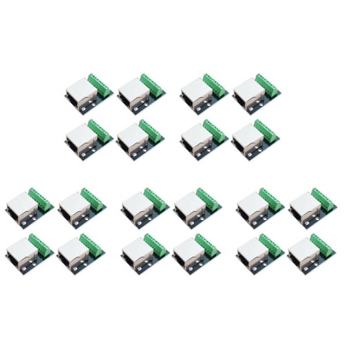 20PCS RJ45 Ethernet Female Socket Connector Breakout Board,2.54mm Connector Board Shielded Network Adapter Terminal