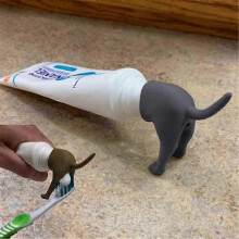 (Gray) Funny Pooping Dog Toothpaste Dispenser for Kids & Adults - Novelty Bathroom Gift