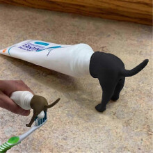 (Black) Funny Pooping Dog Toothpaste Dispenser for Kids & Adults - Novelty Bathroom Gift