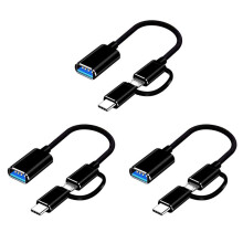 3X Cavo Adattatore USB 3.0 OTG 2 nel 1 Convertitore di Interfaccia da Micro-USB un USB 3.0 di Tipo C per Cavo di Ricarica per Cellulare-Nero