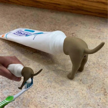 (Brown) Funny Pooping Dog Toothpaste Dispenser for Kids & Adults - Novelty Bathroom Gift