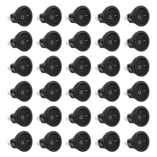 30Pcs SPST Black Button /Off Round Rocker  AC 6A/250V 10A/125V