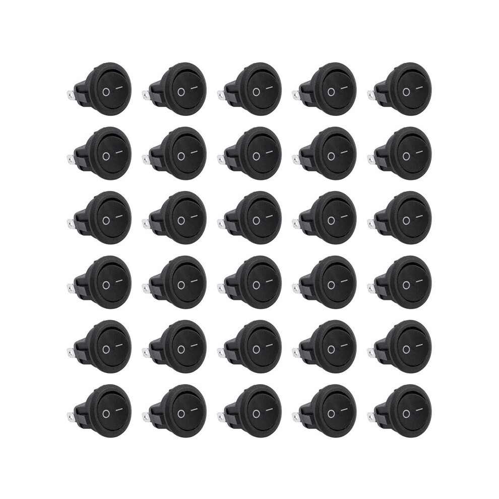 30Pcs Spst Button /Off Round Rocker Ac 6A/250V 10A/125V Black 6032451692255