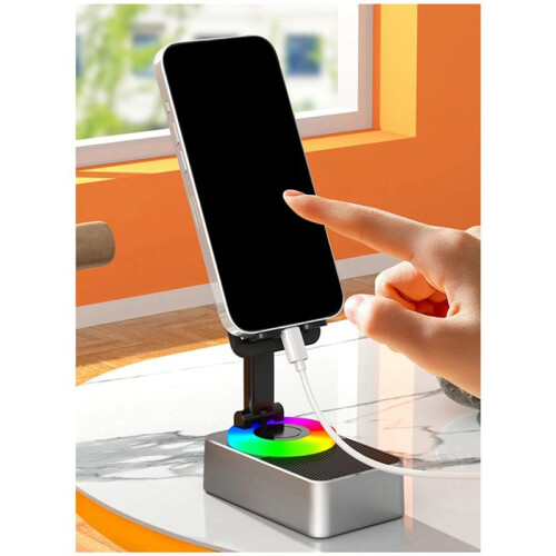 3X 3-in-1 Mobile Phone Holder, Audio Power Bank,  Call Speaker, Multi-Function Foldable Rotating Desktop,Gray 2
