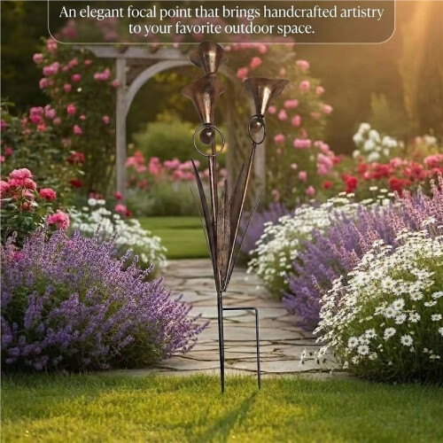 Artificial Calla Lily-Garden Stake 3  Flamed Copper Iron Decor Flower Stake