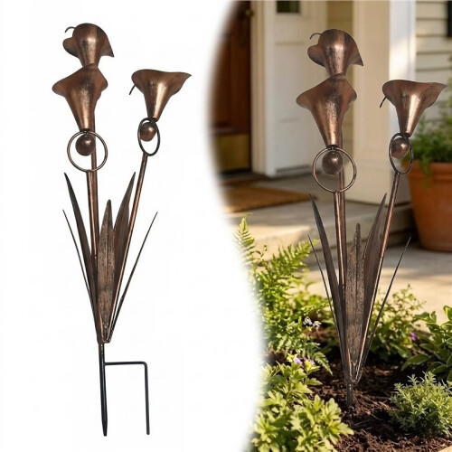 Artificial Calla Lily-Garden Stake 3  Flamed Copper Iron Decor Flower Stake 2