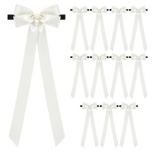 Mindsoft 12Pcs Cream Satin Chair Ribbons, 3.93x11.8" Decorative Straps with Nylon Ties for Wedding Aisle & Pew Decor