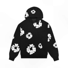 (L, black) Unisex Hoodie with Retro Print Long Sleeve Pullover Sweatshirt for Casual Wear