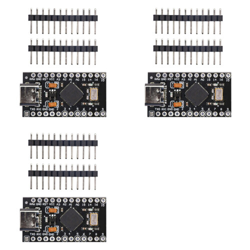 3X Atmega32U4 Type-C  Usb Pro Micro-for  Atmega32U4 3.3V/16Mhz Module with 2 Row Pin Header for Leonardo