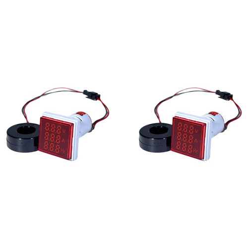 2X LED Digital Voltmeter Ammeter Hertz Meter AC6-500V Signal Lights Voltage Current Frequency Meter Indicator Tester Red