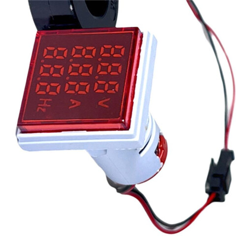 2X LED Digital Voltmeter Ammeter Hertz Meter AC6-500V Signal Lights Voltage Current Frequency Meter Indicator Tester Red 1
