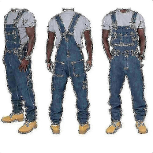 (S) "Men's Plus Size Denim Overalls Fashion Jeans Denim Bib Loose Multiple Pockets Adjustable Straps-Good-ss"