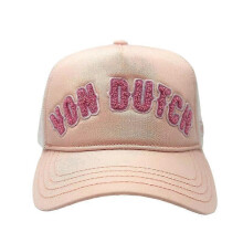 (White and Pink Curved Terry Logo Trucker) Von Dutch Trucker Hats / All Styles