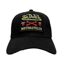 (Black and Yellow Motorcyle Patch Trucker Hat) Von Dutch Trucker Hats / All Styles