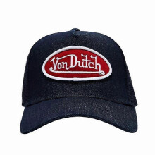 (Dark Denim with Red & White Logo Trucker Hat) Von Dutch Trucker Hats / All Styles