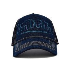 (Von Dutch Navy RhineStone Logo Denim Trucker) Von Dutch Trucker Hats / All Styles