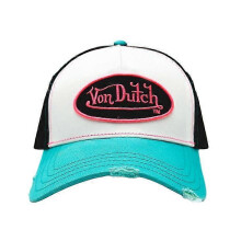 (Blue and Pink Classic Distressed Trucker Hat) Von Dutch Trucker Hats / All Styles