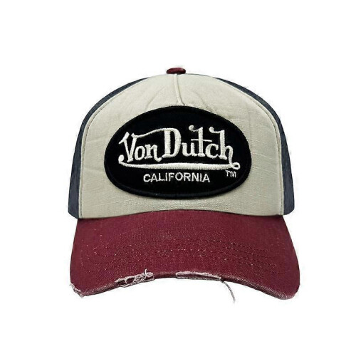 (JACKBWR Navy and Red Distressed Strapback Hat) Von Dutch Trucker Hats / All Styles
