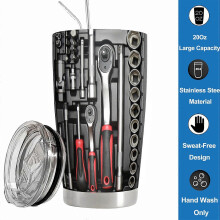 (20Oz, S-Toolbox) 20Oz WD40 Stainless Steel Vacuum Tumbler Double Wall Insulated STP Engine Oil Filter Print with Straw and Lid Cold Hot drink cup