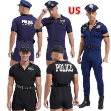 (XXL) Mens Cop Officer Outfits Policeman Fancy Dress Costume Cosplay Halloween Police